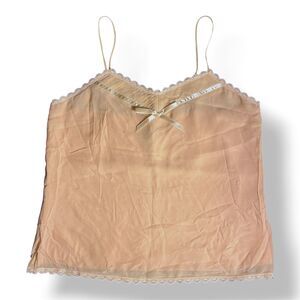 Vtg Y2K Mac & Jac Sz 10 Peach Pink 100% Silk Cami Spaghetti Strap Slip Tank Top